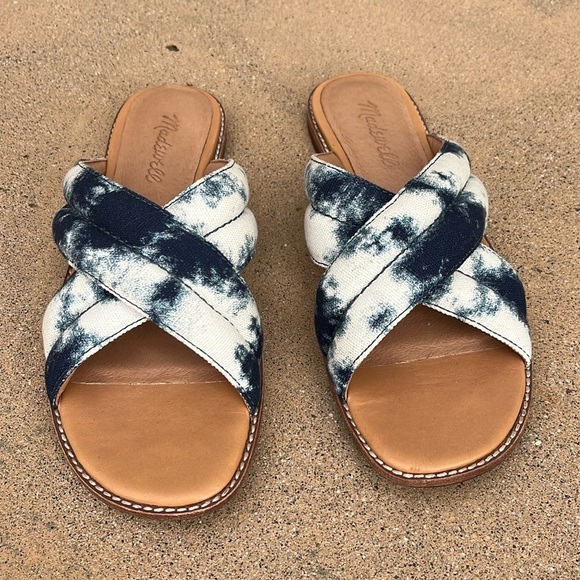 Madewell Skyler Sandal Slide Slip On Flats Blue White Women’s Size 7.5 - Picture 2 of 9